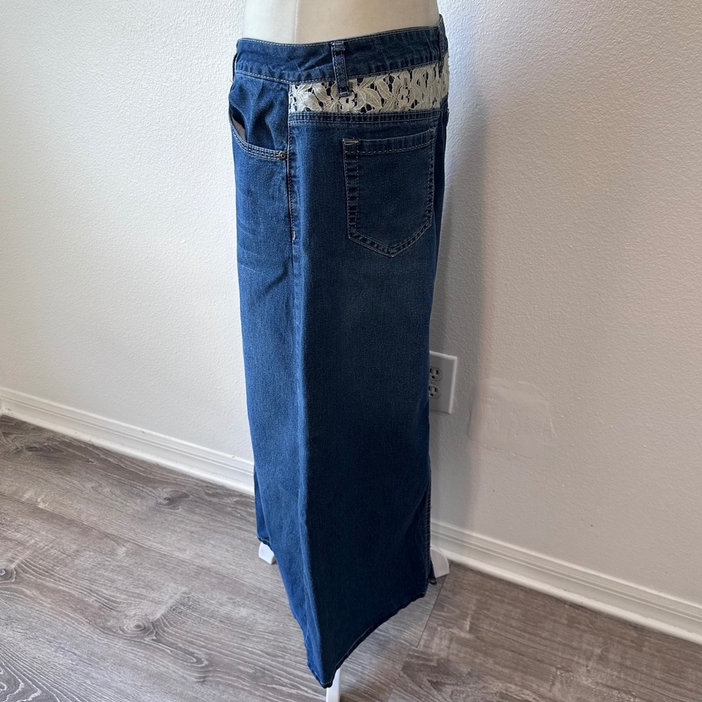 Cato Lace Trim Denim Maxi Skirt Women Size 10 Blue - Picture 4 of 8